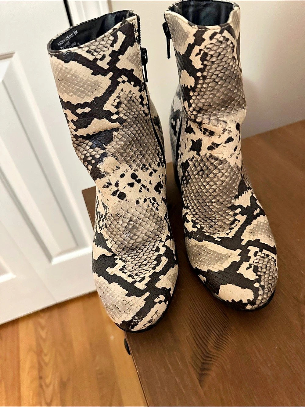 Snakeskin Print Block Heel Booties